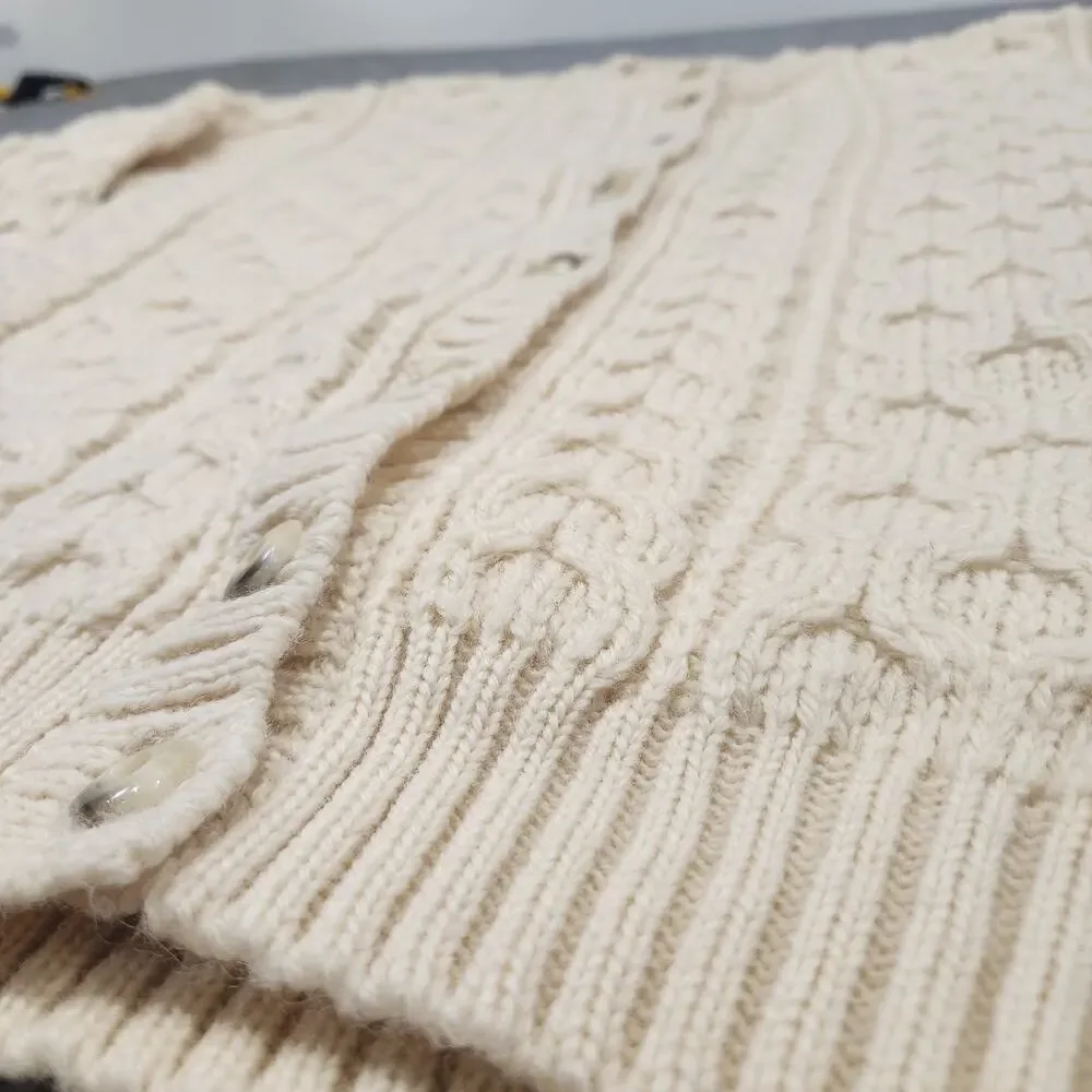 VTG ST Michael Mens Size 42 100% Pure British Wool Cableknit Cardigan‎ Sweater